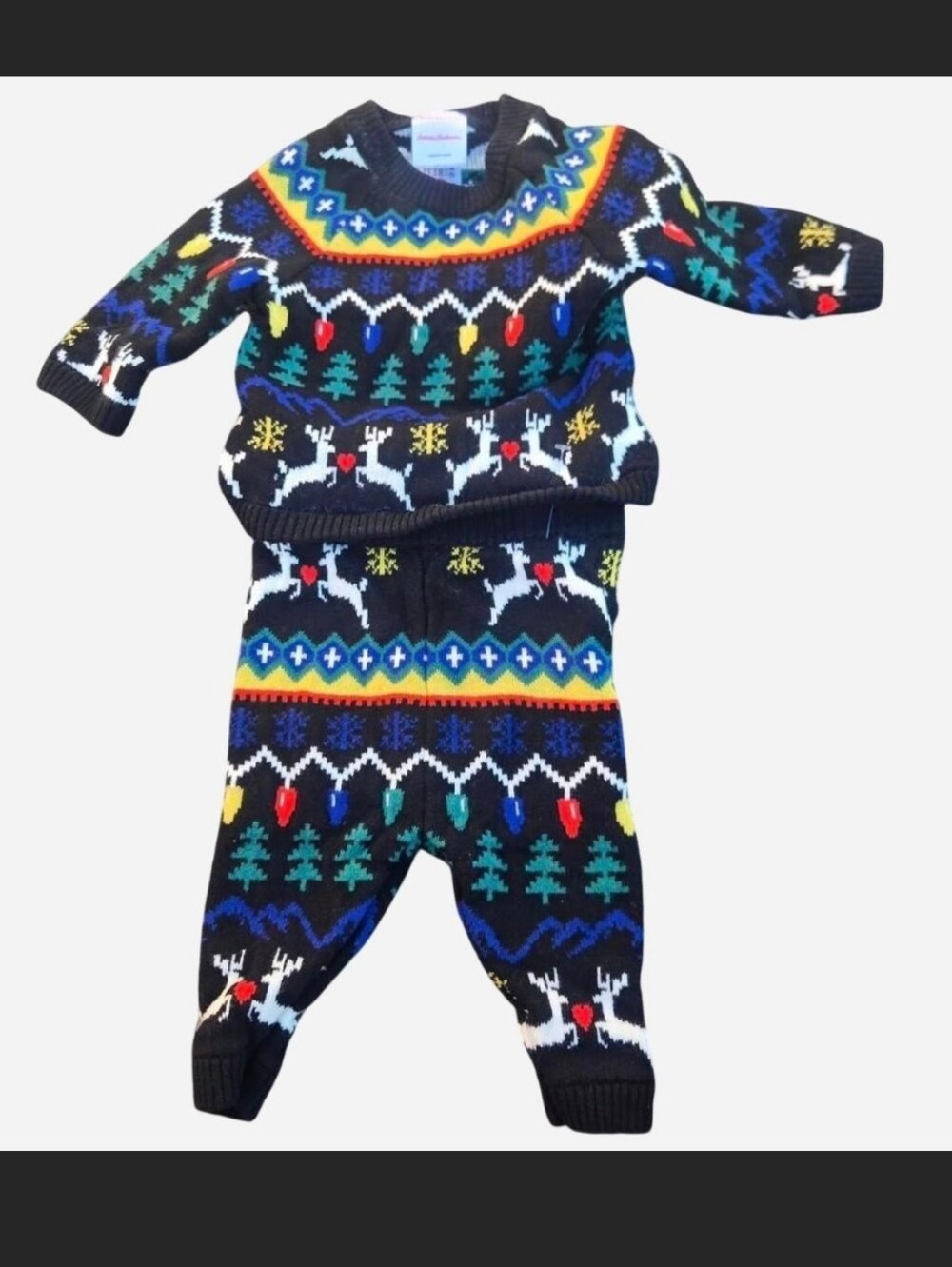 Hanna Andersson Unisex Holiday Reindeer Sweater & Pants Set 0-3M NWOT